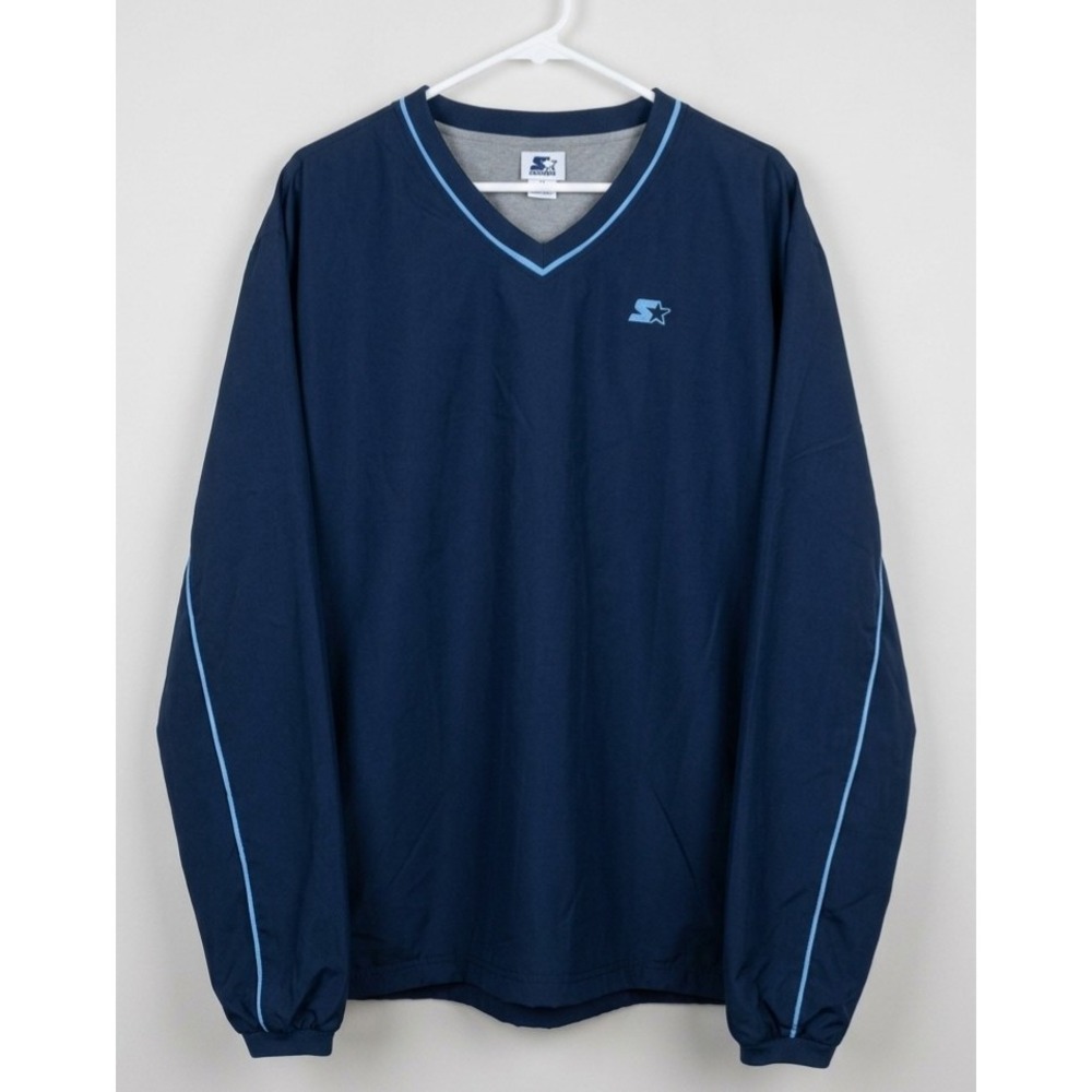 Vintage Starter Jacket Mens Large Navy Blue V-Neck Windbreaker Pullover